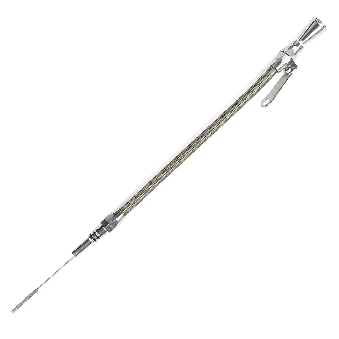 ED-5003 – LOKAR Oil Dipstick, For Chevy Big Block Push Into Block Stainless Braided Outer Tube Housing Aluminum